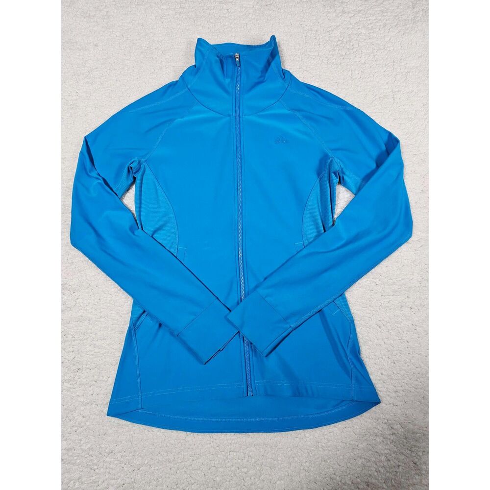 Adidas Climalite Blue Women's Sz Small Front Full Zip Mock Neck Sweater